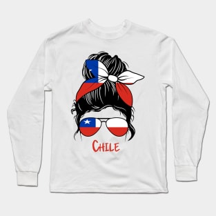 Chilean Girl, Chilean girlfriend, Chile Messy bun, chilena Long Sleeve T-Shirt